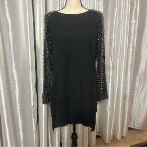 ENGLISH ROSE Beaded Long Sleeve Mini  Dress Black Size S